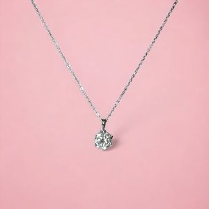 2 Ct Certified Moissanite Round Stud  Necklace In Sterling Silver